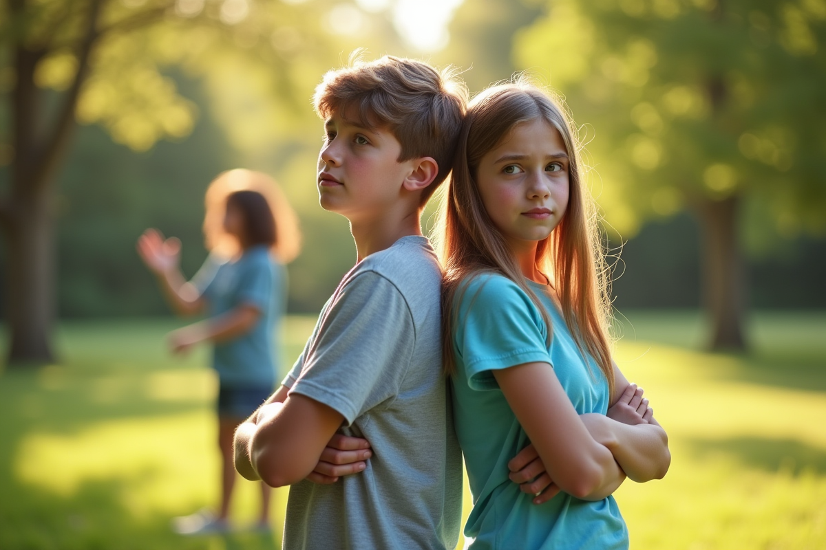 Adolescent et sœur dans un parc en conflit