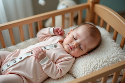 Bébé endormi dans un lit en bois dans une nurserie calme