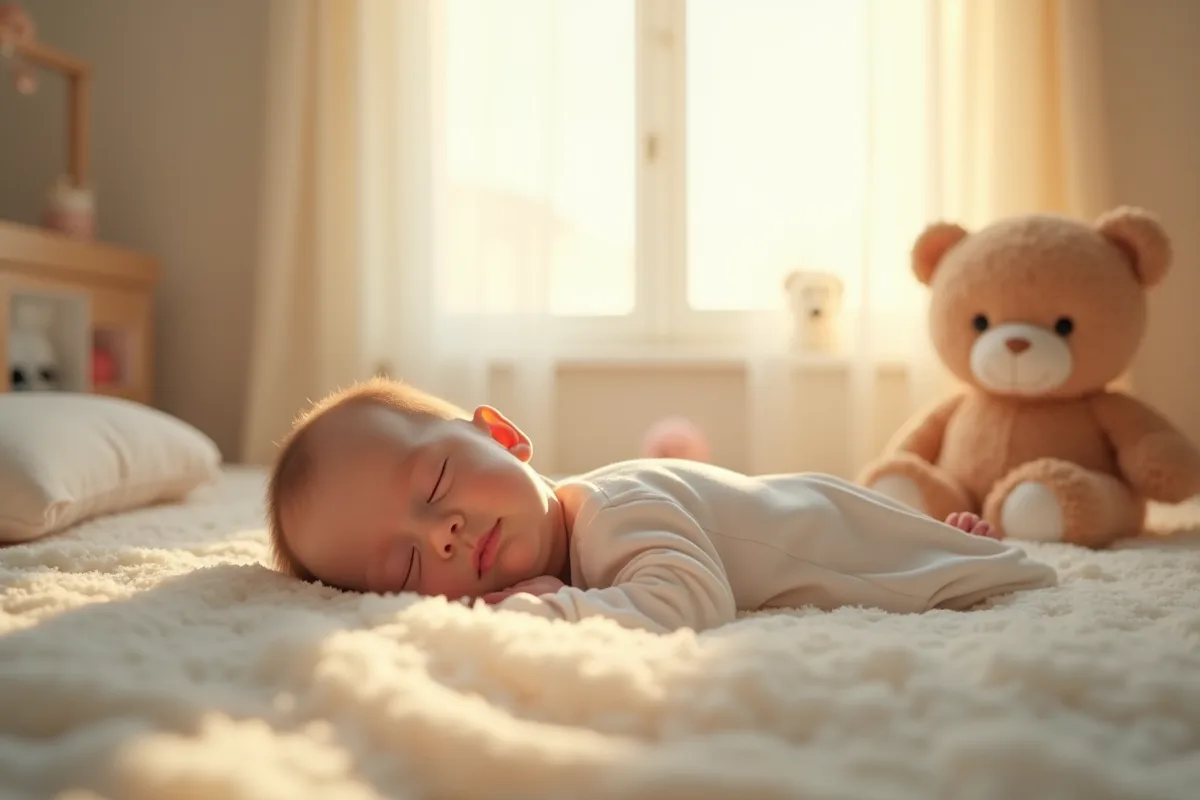 Bébé endormi paisiblement dans une nurserie douce et lumineuse