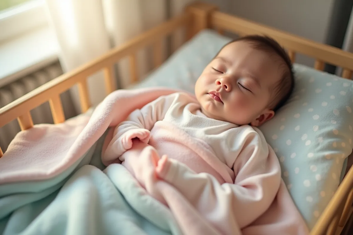 Bébé endormi dans un berceau douillet et pastel