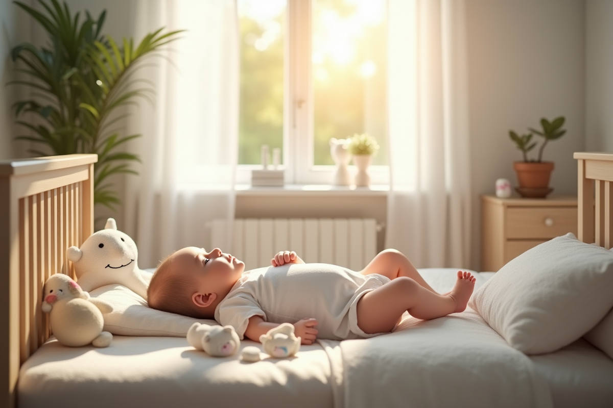 Bébé dans une chambre lumineuse avec jouets et moniteur