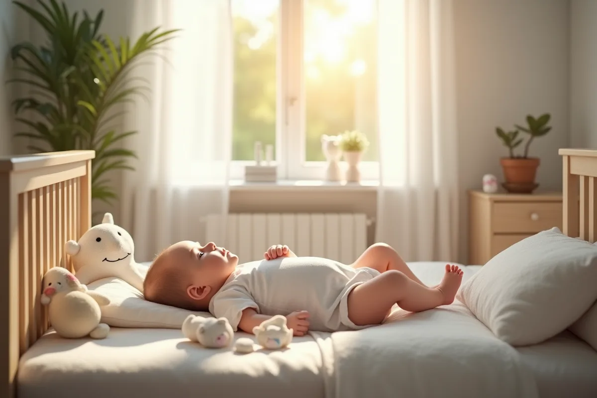 Bébé dans une chambre lumineuse avec jouets et moniteur