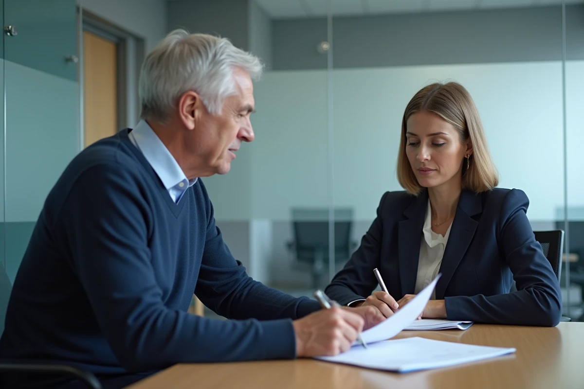 Personne âgée accompagnée par une conseillère professionnelle pour l'inscription à un service de tutelle de compte