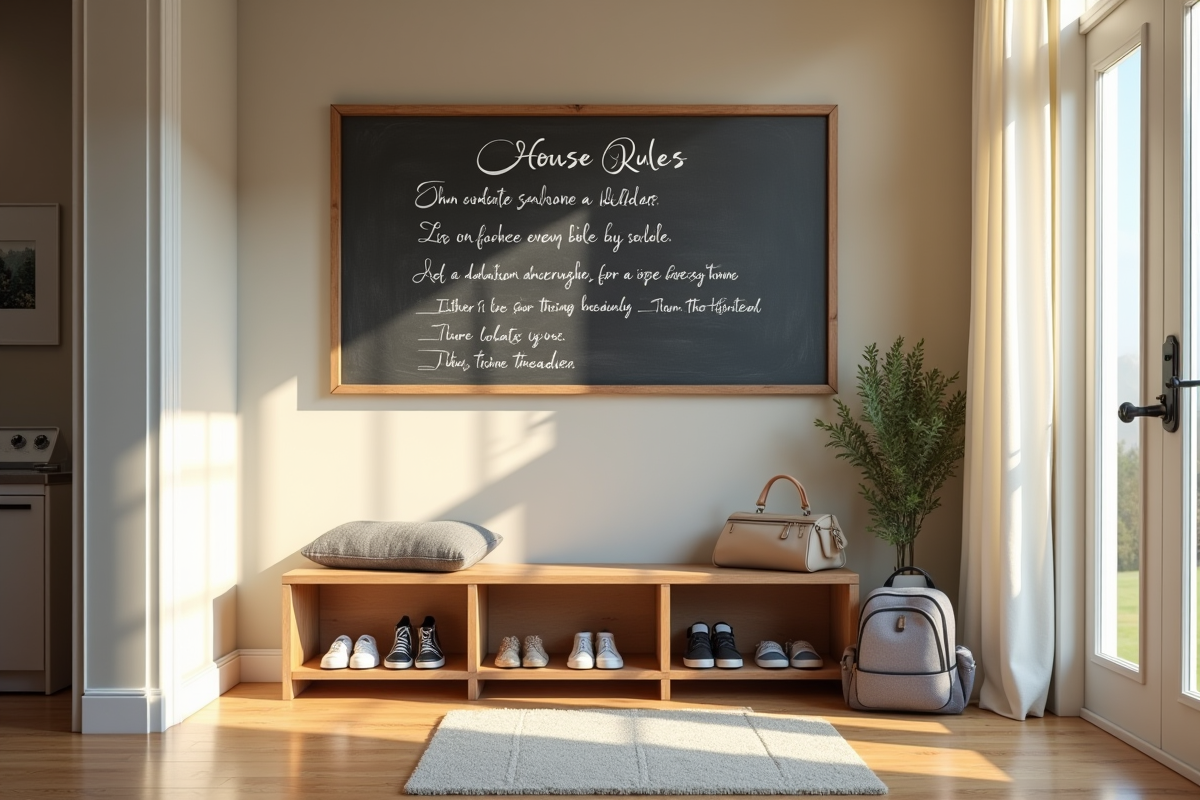 Entrée de maison avec tableau et chaussures organisées