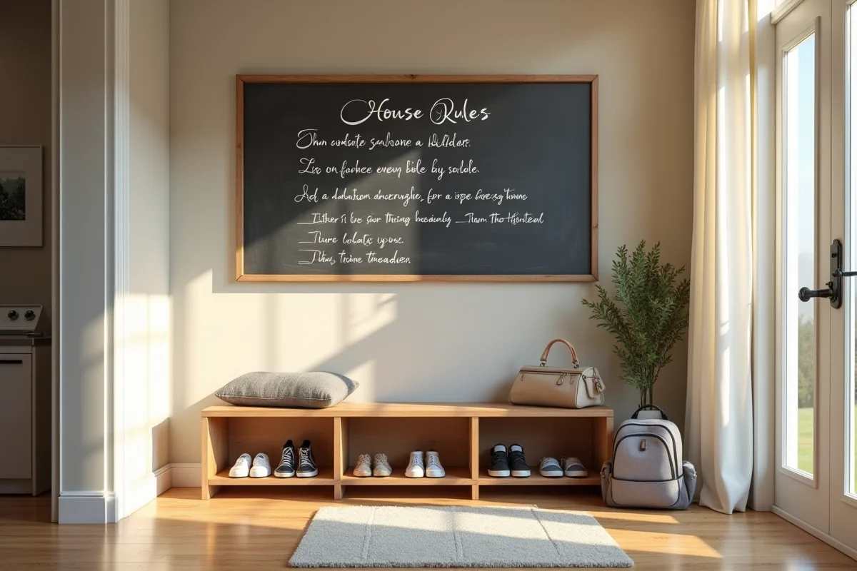 Entrée de maison avec tableau et chaussures organisées