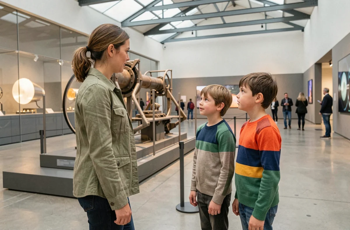 Famille avec enfants visitant un musée interactif à Paris le week-end