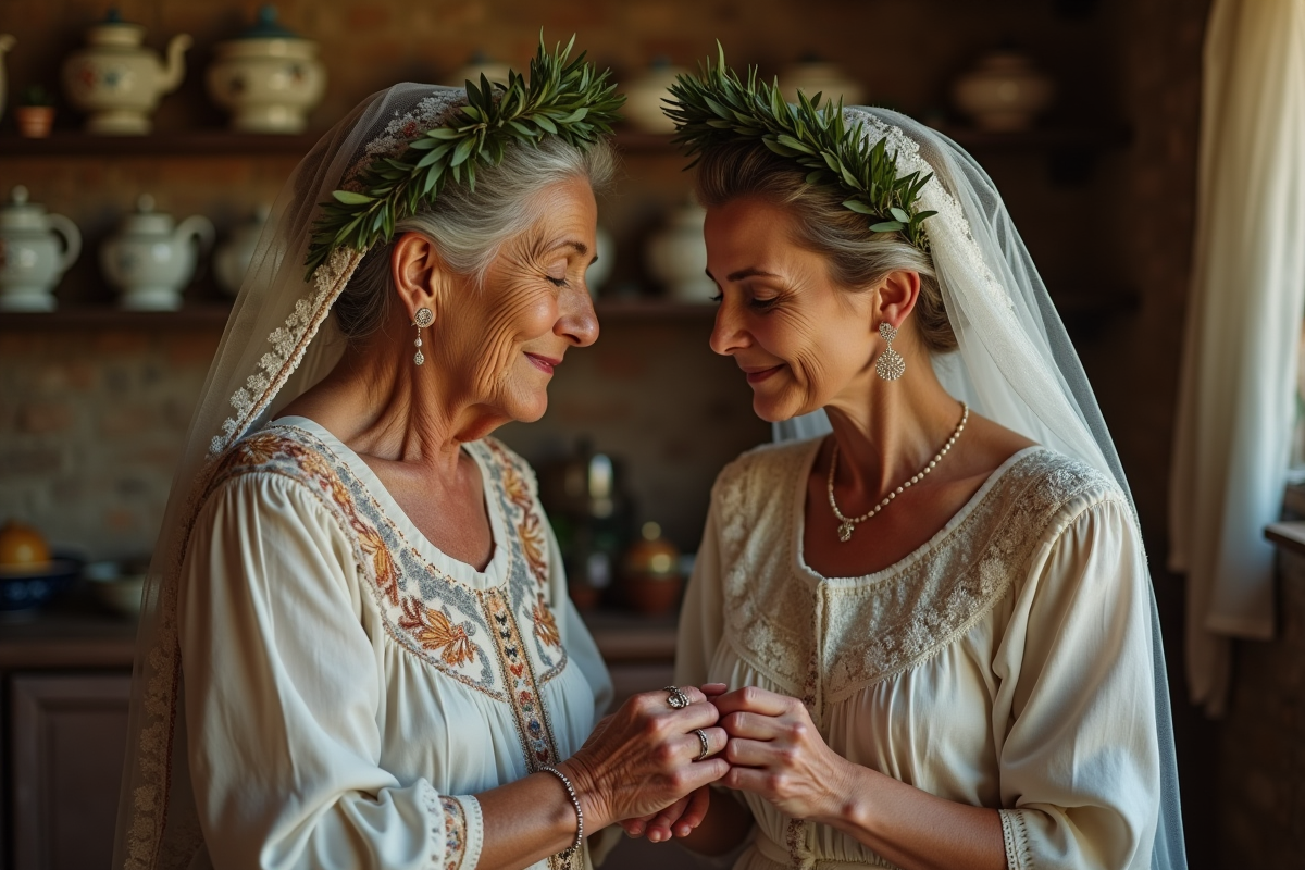 Grand-mère italienne posant une couronne d