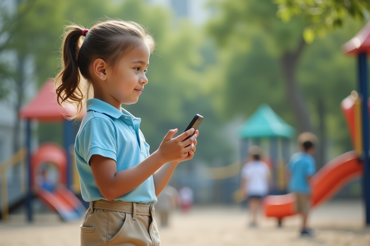 Fille de 8 ans en uniforme à la cour d