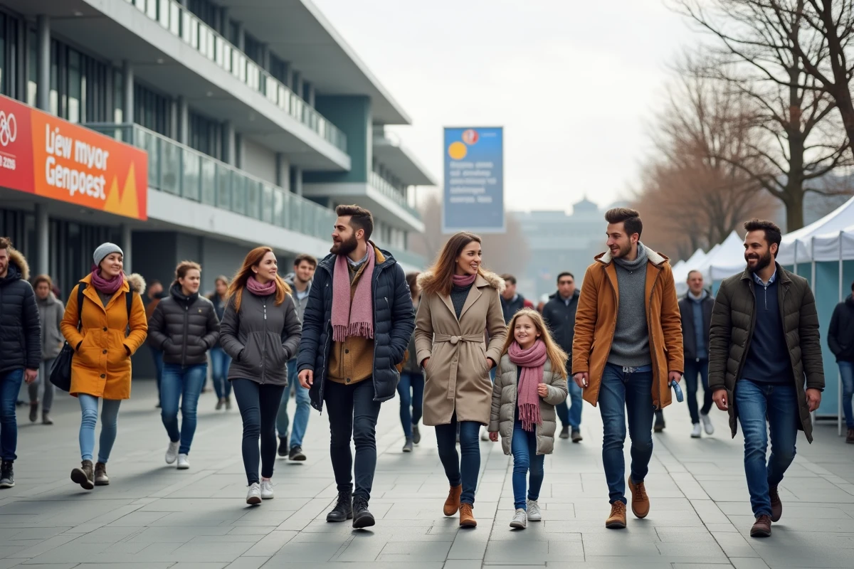 Groupe de jeunes adultes et familles devant Palomano Lille