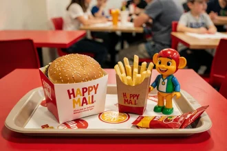 Happy Meal McDonald's avec frites et jouet sur un plateau de fast-food