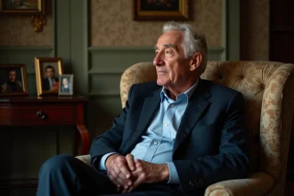 Homme âgé en costume dans un salon parisien