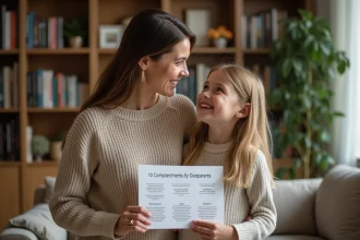 Jeune fille et sa marraine avec carte des commandements