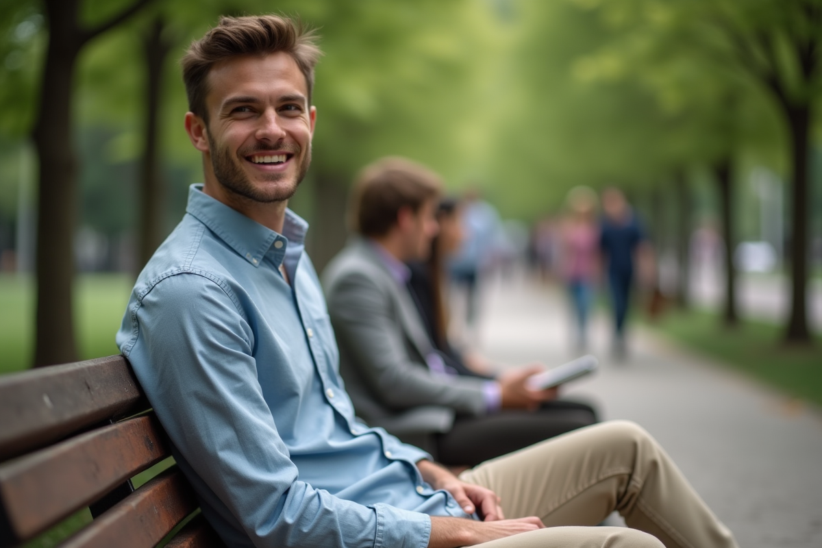 Jeune homme discutant dans un parc en plein air