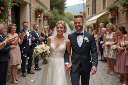 Jeune couple italien en mariage traditionnel dans un village