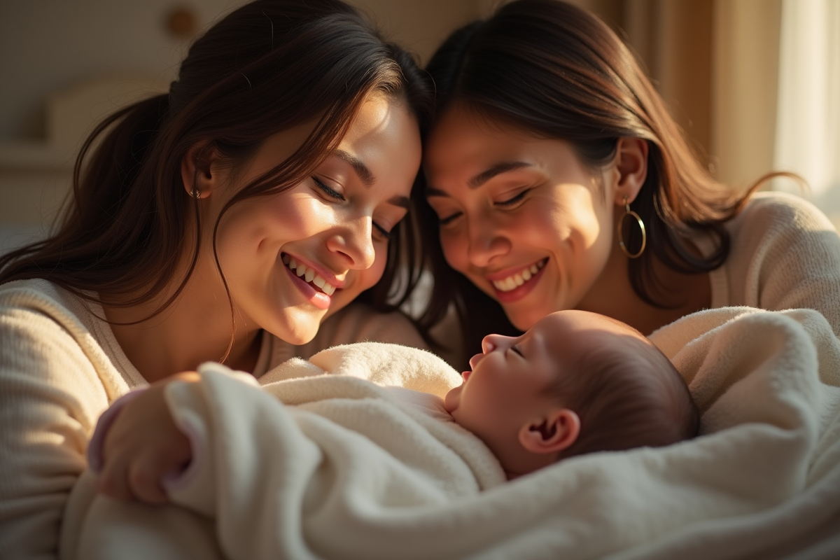 Parents souriants regardant leur bébé dans la nurserie