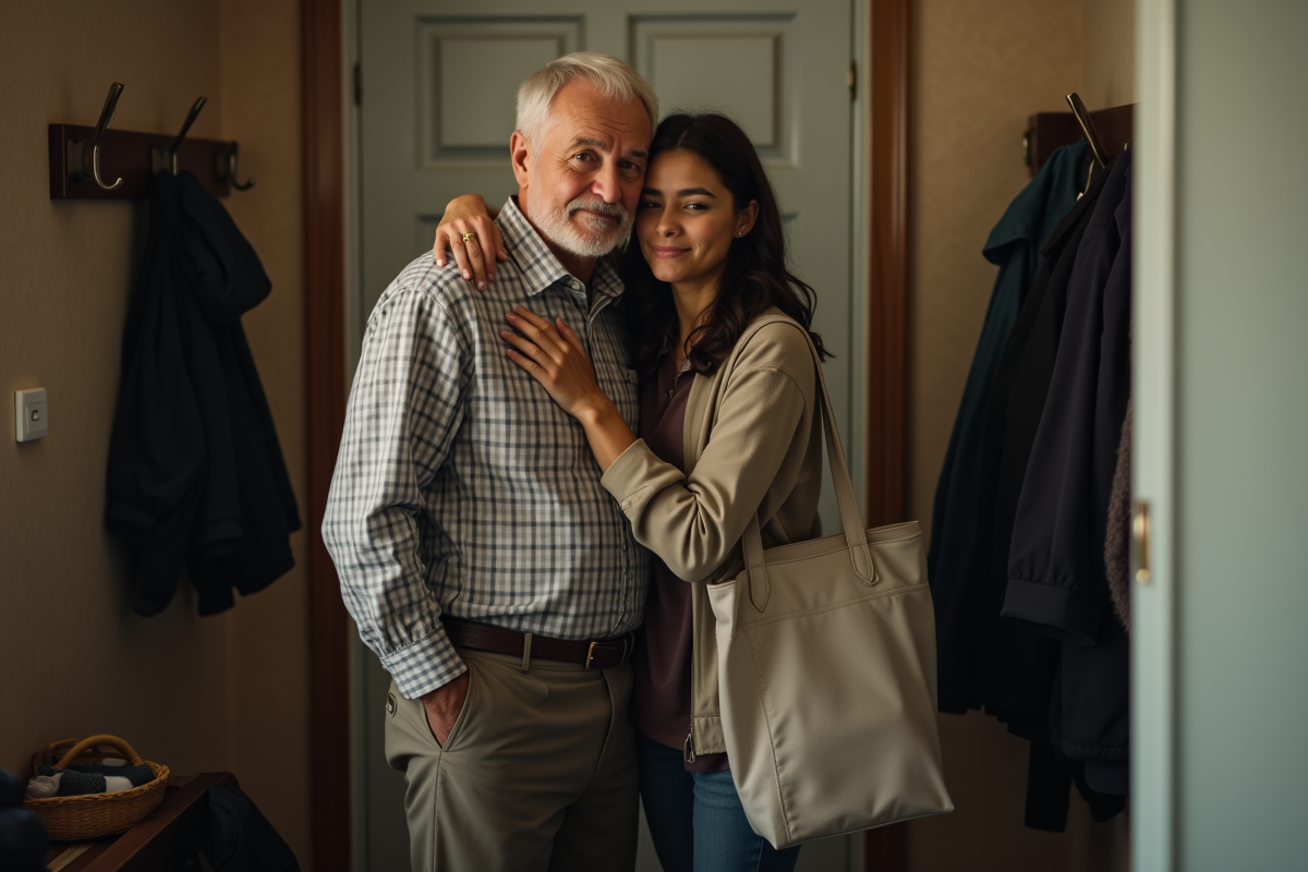 Père et fille se retrouvent dans un couloir d