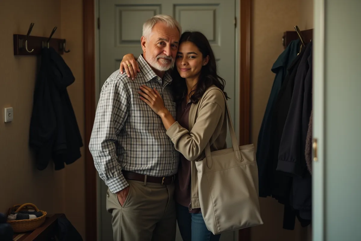 Père et fille se retrouvent dans un couloir d
